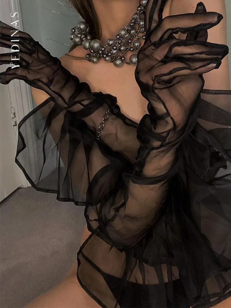 Tanio Yedinas Gothic Mesh rękawiczki moda Harajuku kobiety koronkowe falbany sklep