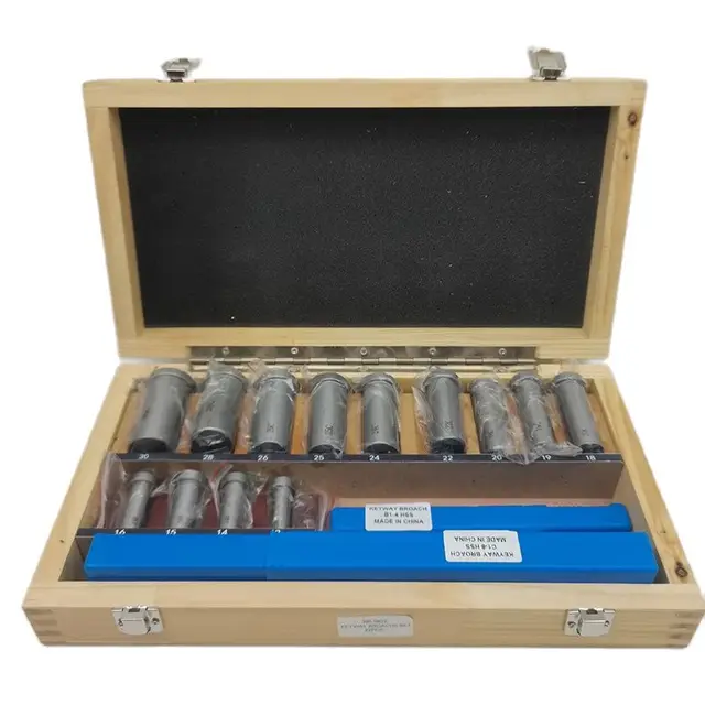 Gasket Cutter Kit 22-Piece Keyway Broach Kit – Metric Set With 4 Broaches, 13 Collared Bushings, 5 Gaskets For Metalworking & Machining Industrial Keyway Cutting Tool Set With Wooden Box