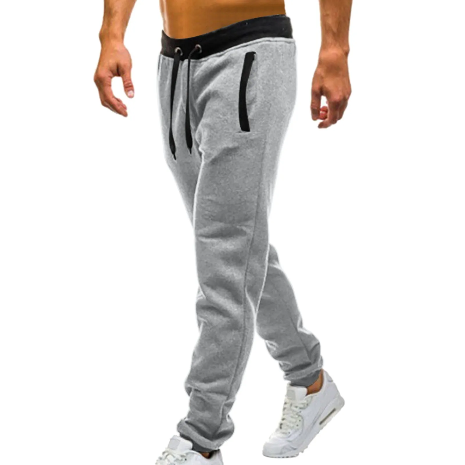 grey sweatpants Men's Casual Solid Tracksuit Pants Jogging Elastic Mid Waisted Sports Pants With Pockets Sweatpants Streetwear Trousers on running pants