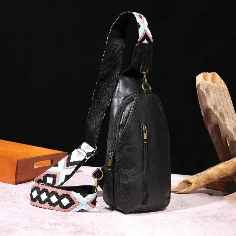 Vintage casual WOMEN'S chest bag fashion leather shoulder crossbody bag large capacity Ladies sling bag