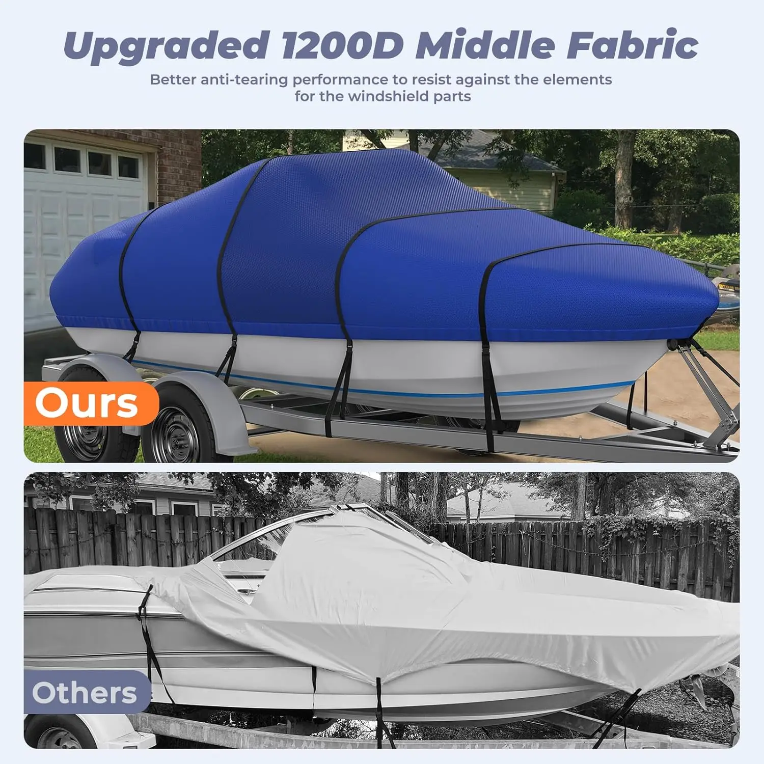 1200D Reinforced Boat Cover with Storage Bag Trailerable Marine Grade Waterproof Boat Cover Fits Bass Boat V-H