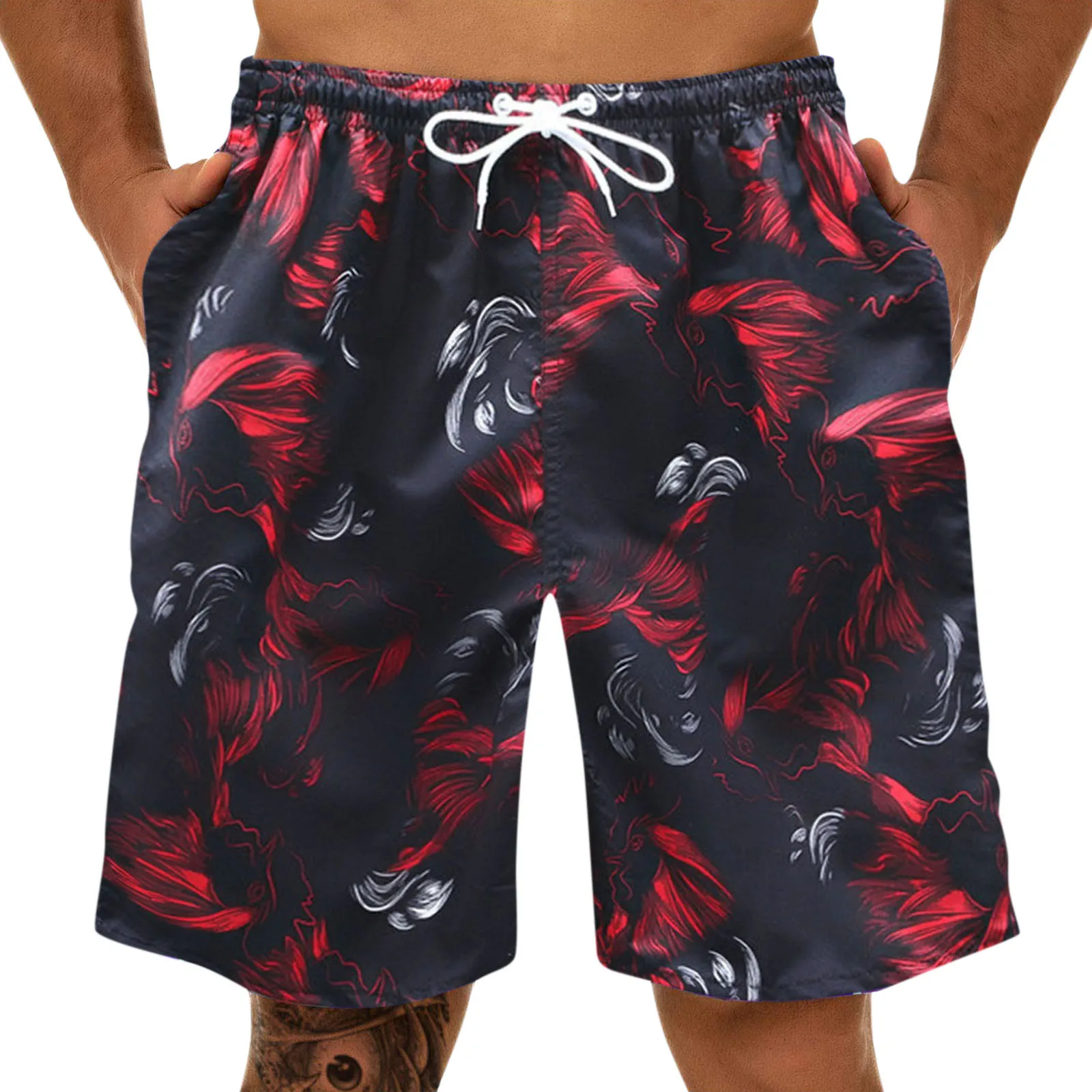 Summer Printed Beach Shorts For Men Fashion Sports Cargo Pants Straight Leg Loose Shorts Drawstring Elastic Waisted Trousers 2