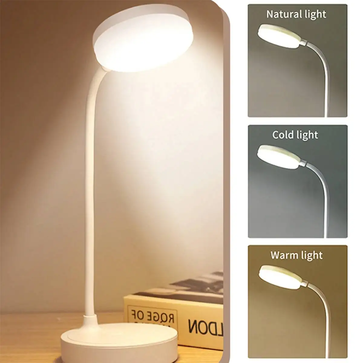Portable LED Desk Lamp USB Wireless Charging Desk Lamp, Supports 3-Color Stepless Dimming, Eye Protection, Bedroom Bedside Lamp 2