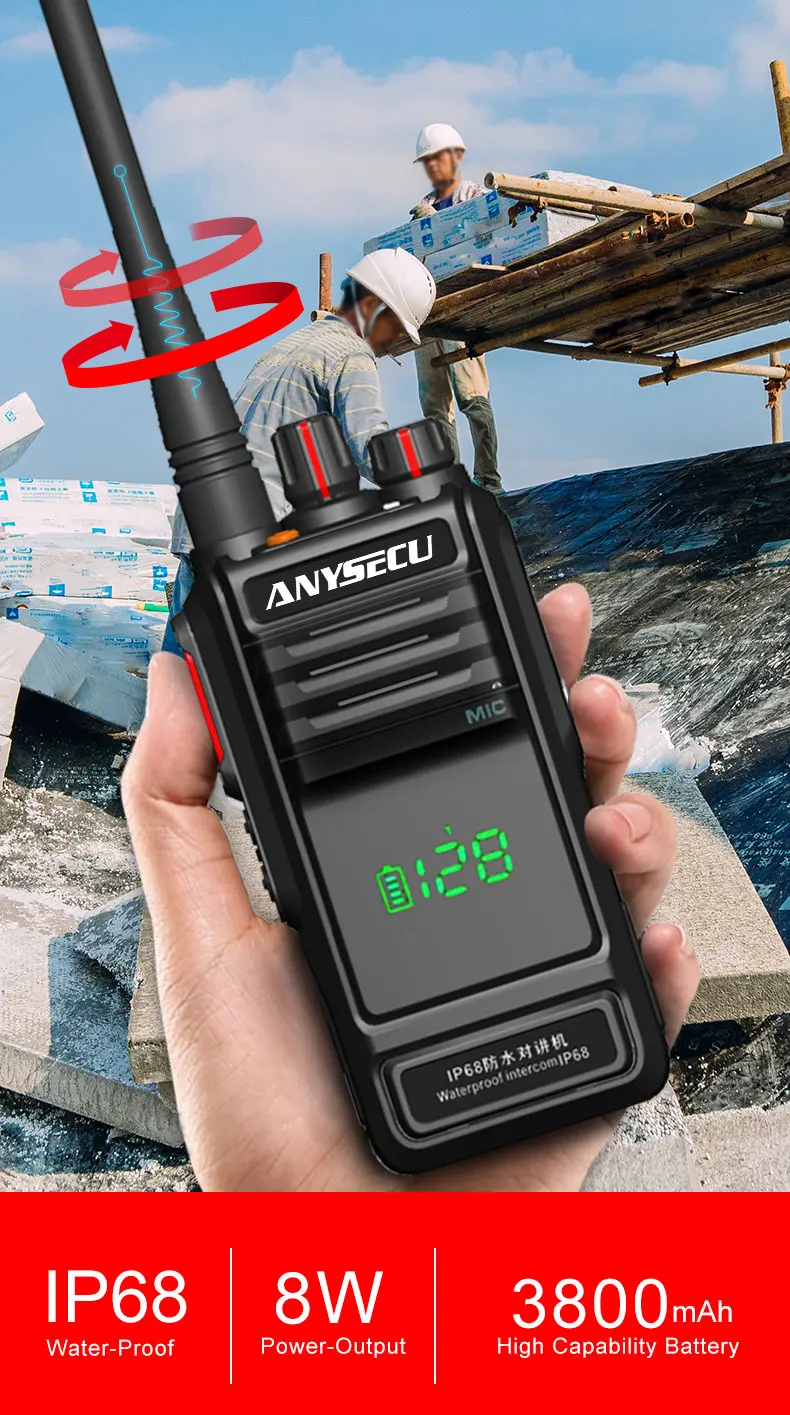 Anysecu W360 IP68 Water-proof Two Way Radio with Active View Screen Design VHF 136-174MHz or UHF 400-520MHz 2
