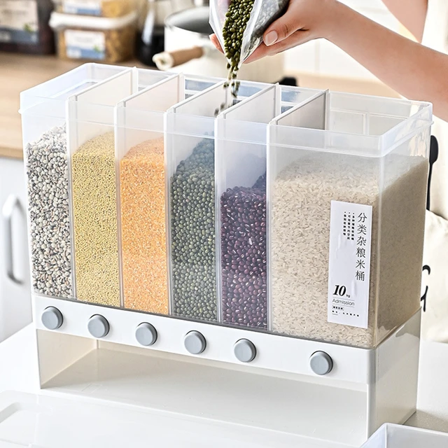 CLEARANCE 6-grid Rice Storage Cereal Dispenser Grain Container