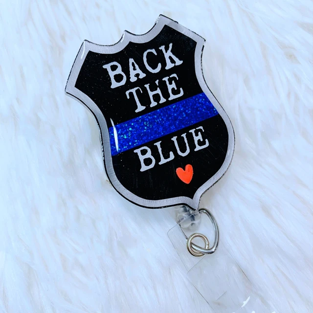 Police Thin Blue Line Heart Badge Reel ID Holder Permanent or