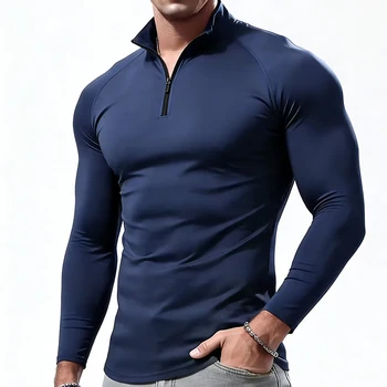 Maglietta a Maniche Lunghe da Uomo, Abbigliamento Sportivo Compressivo, T-shirt Elastica Aderente, Top per Palestra e Fitness, T-shirt Casual da Uomo