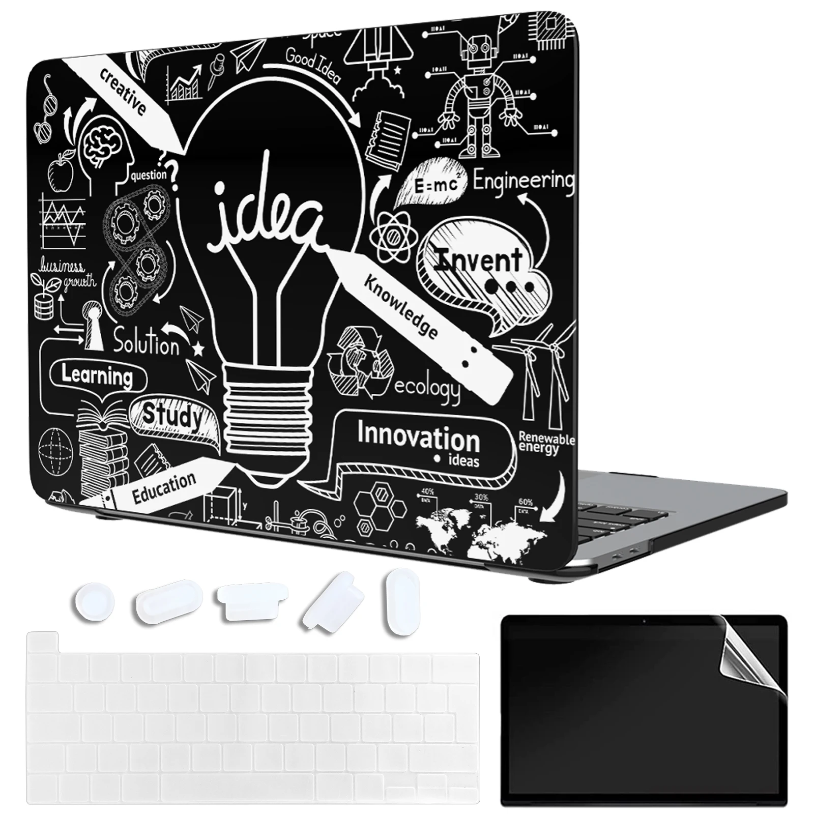 Mtt Per Macbook Air 13.6 Custodia M2 A2681 Pro 13 14 16 M1 Funda 2022 2023 A2337 A2338 Argento Stampato Nero Cover Laptop Hardshell