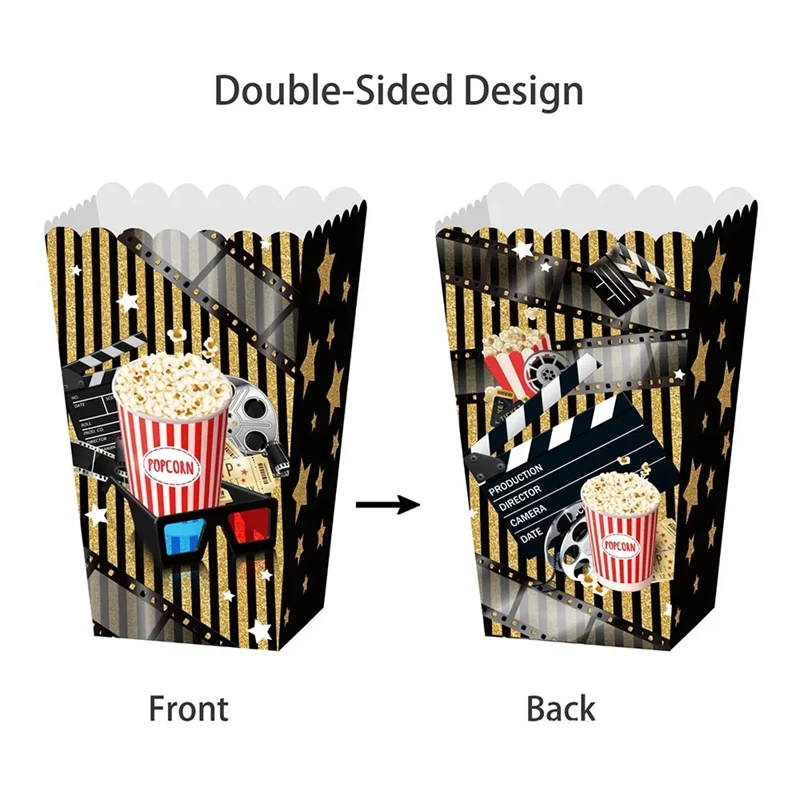 4/8Pcs Movie Night Party Popcorn Box Cinema Party Paper Popcorn Snack Buckets Trays Movie Themed Birthday Decoration Supplies