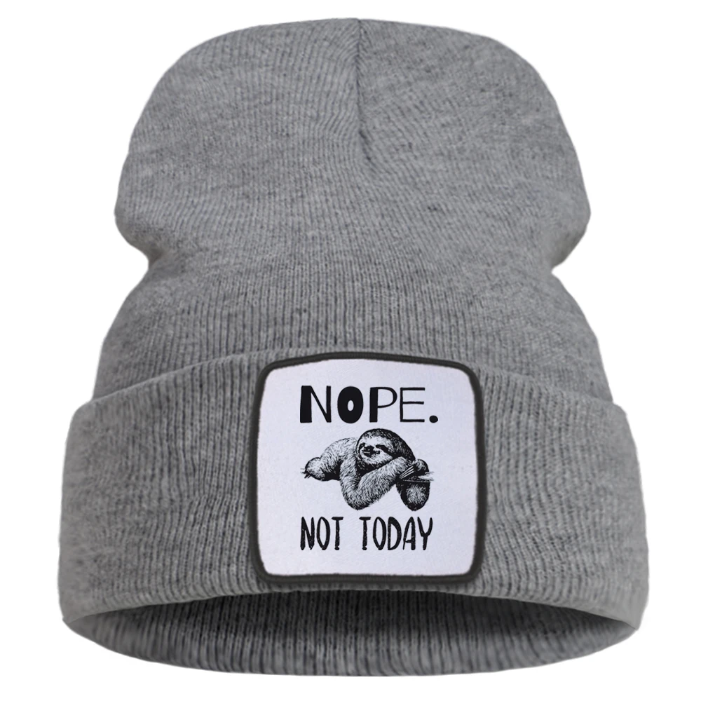 

Зимняя шапка Nope Not Today с мультяшным принтом Ленивец, уличная мода, теплые шапки, простые повседневные шапки унисекс, качественная удобная шапка