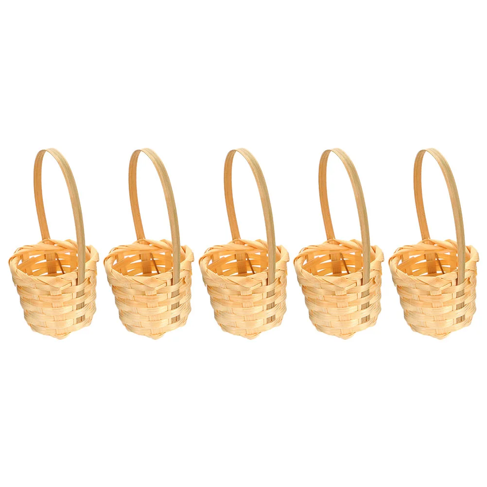 5 Pcs Small Storage Containers Mini Flower Basket Woven Baskets Linen Bamboo Bathroom for Wedding 2