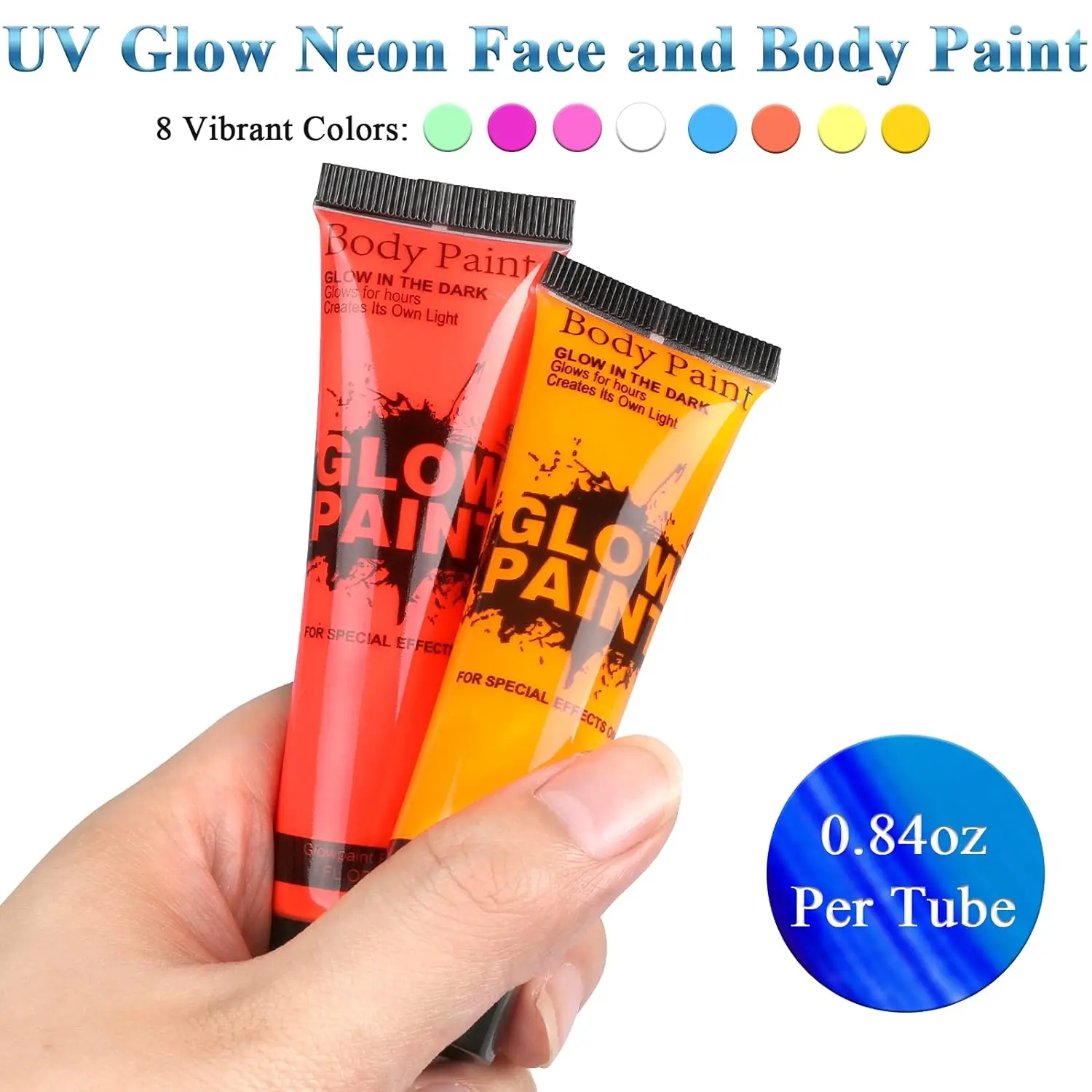 UV Neon Oil Face and Body Art Paint, 8 Tubes Glow in the Dark Body Paints Makeup, Neon Fluorescent Glow in Dark Party Cosmetics 4