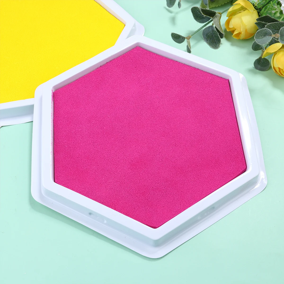 1PC Hand Ink Pad Hexagon DIY Finger Palm Painting Inkpad Graffiti Drawing Toys for Kids Children (Rosy)