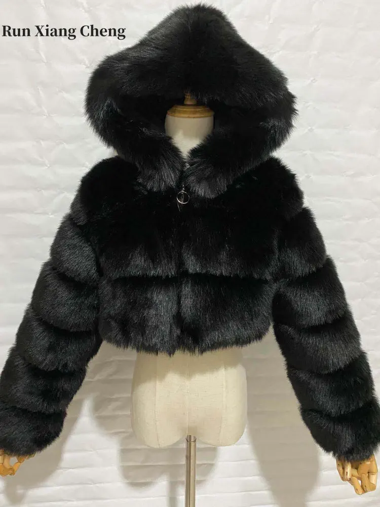 Woman's Winter Fur Coat 2023 New Artificial Fur Luxury Designer Hooded Fluffy Plush Jacket Chic and Elegant Stuffed Short Coat