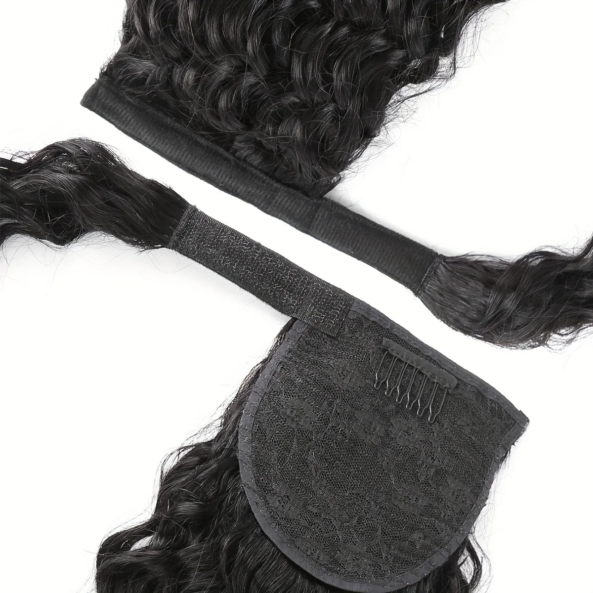Human Hair Extensions Deep Wave Ponytail Natural Black Brazilian Wrap Around Pony