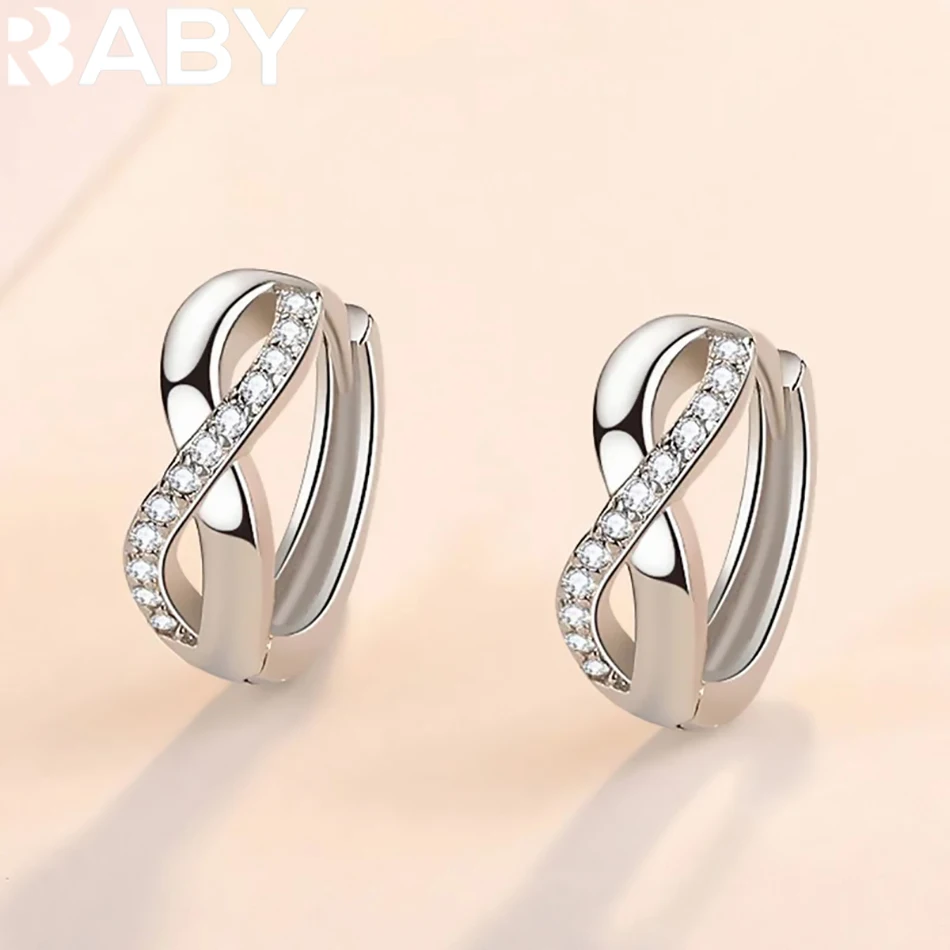 Stud earrings Female Earring 925 Silver Needle 8 Shaped Twist Infinity Eternal Endless Zircon Small Earrings for Women Girl Gift
