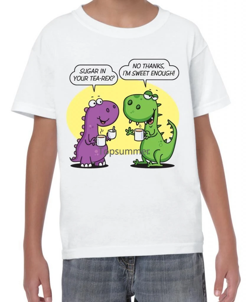 Sugar With Your Tea Rex T-Shirt Per Bambini T-Rex Dinosaur Funny Dinosaur Kids Brand Cotton Men Abbigliamento Maglietta Slim Fit Maschile