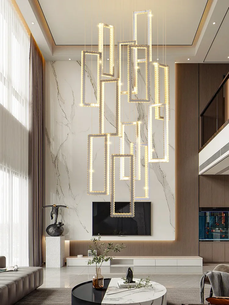 

Modern Gold Chrome Steel Led Pendant Lights Villa Living Room Crystal Led Chandeliers Lighting Loft Stair Hanging Lamp Luminaire