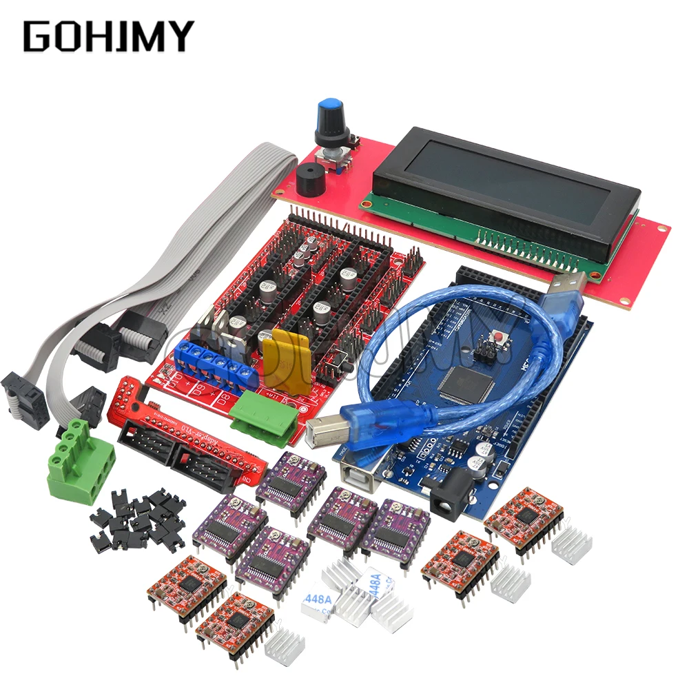 

Mega 2560 R3 CH340 +1pcs RAMPS 1.4 Controller +5pcs A4988 DRV8825 Stepper Driver Module+1pcs 2004 controller for 3D Printer kit