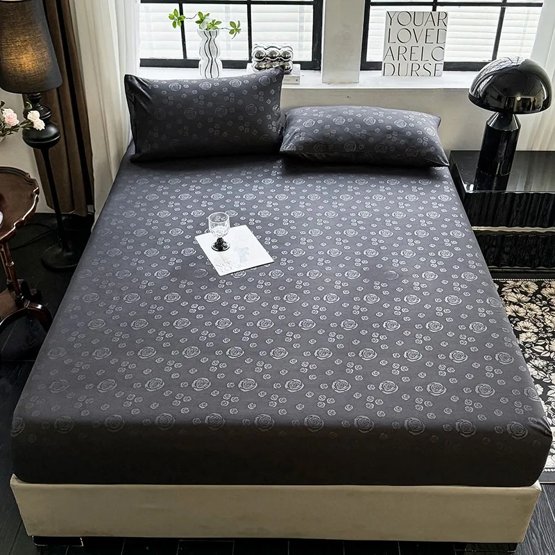 3Pcs Skin-friendly Brushed Embossing Rose Fitted Sheet Mattress Cover Natural With Elastic Band Bed Sheet With 2 Pillowcases 2