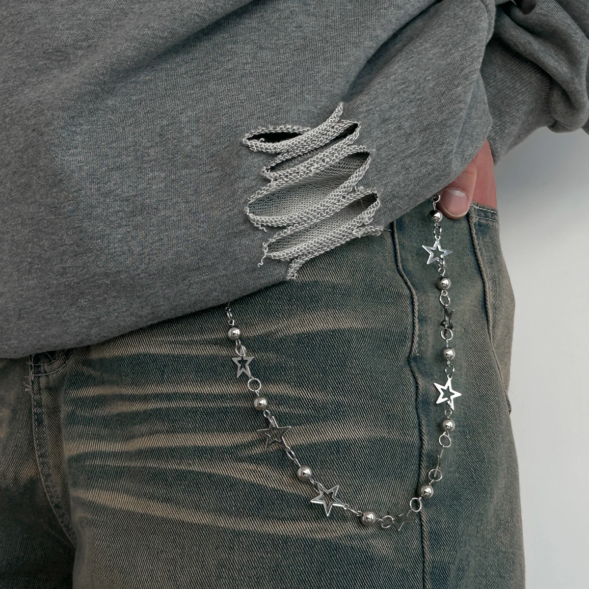 Salircon Punk Hip Hop Star & Spider Beaded Jeans Chain Keychain Jewelry