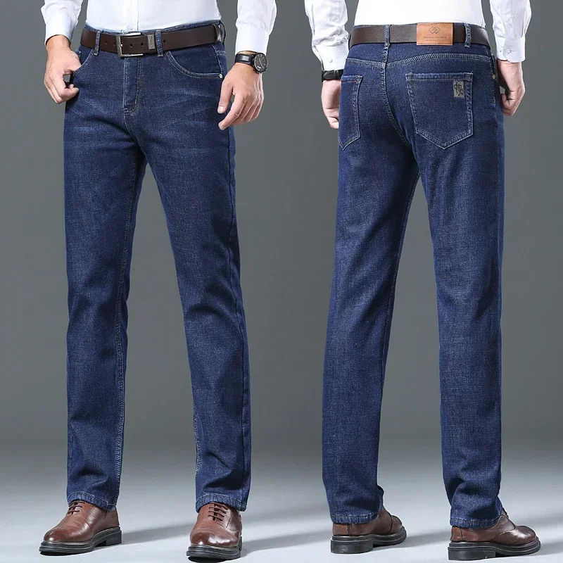 2025 Men's Business Fashion Warm Straight Fleece Jeans Classic Style Winter Thickened Denim Pants Casual Trousers Male 6