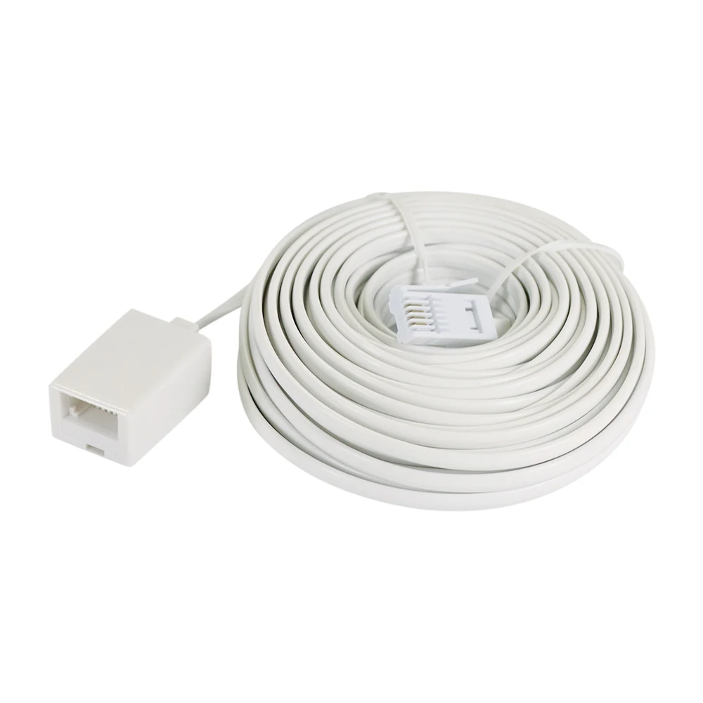 6P4C Modular British Telephone Phone Cables Wire White Extended Cable Extension Line Accessories 5M 10M 15M 20M