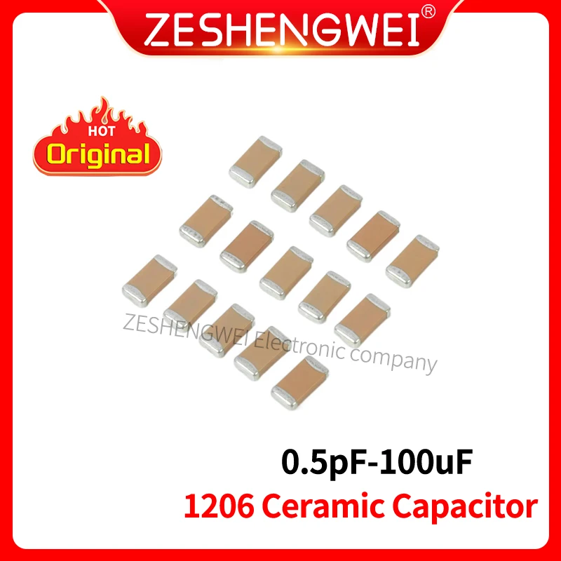 100PCS  1206 SMD Chip Multilayer Ceramic Capacitor 0.5pF - 100uF 10pF 100pF 1nF 10nF 15nF 100nF 0.1uF 1uF 2.2uF 4.7uF 10uF 47uF