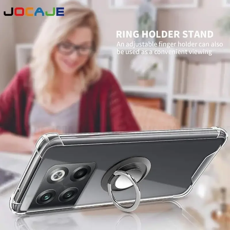 Clear Soft Silicone Phone Case with Ring Holder and Airbag Shockproof Protection