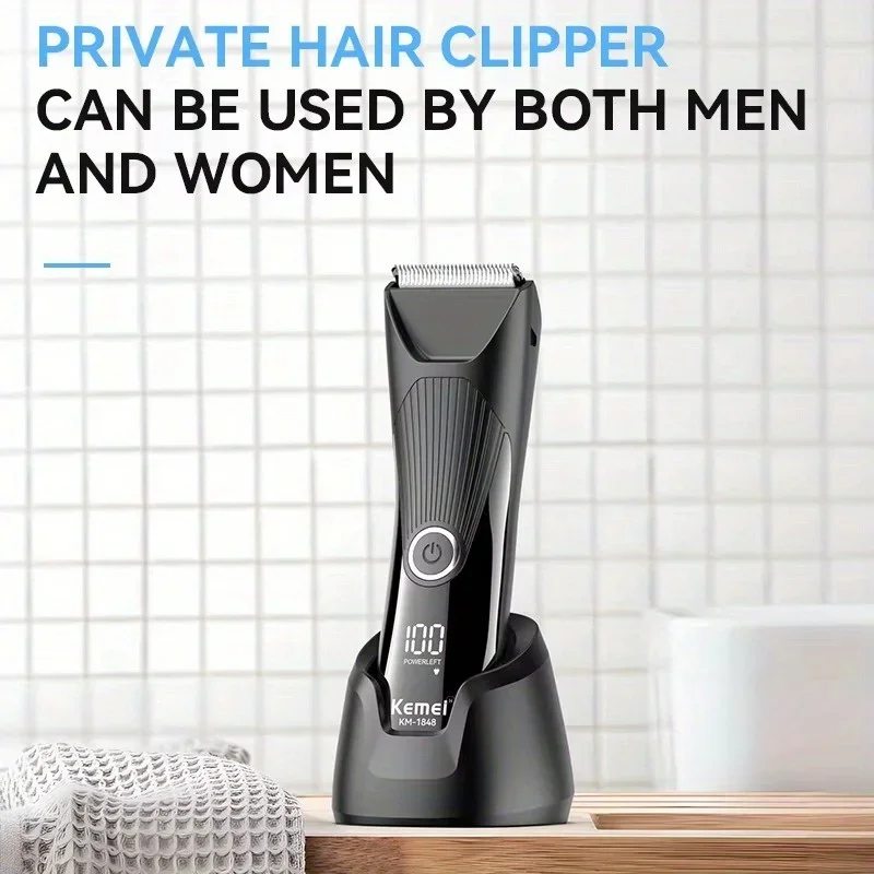 KEMEI km-1848 unisex electric hair clipper with base for home use, rechargeable USB charging 2
