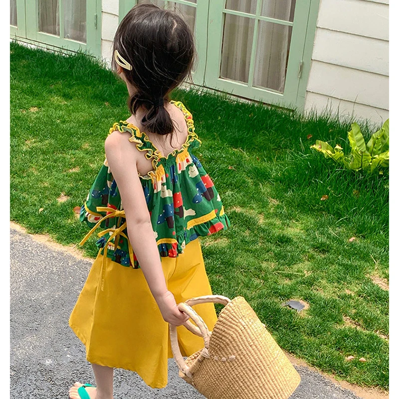 Girls Summer Cartoon Bunny Suspender Top Suit