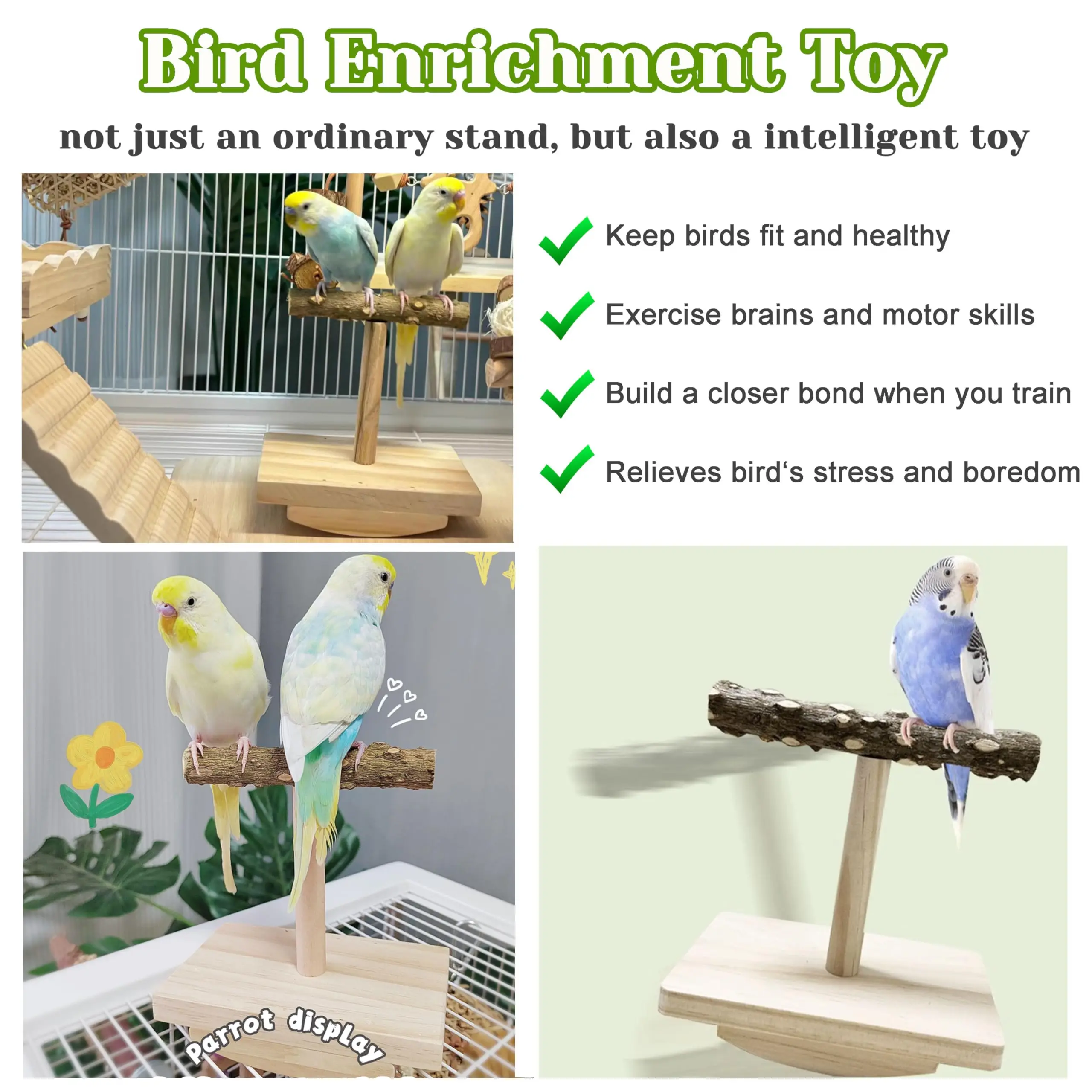 Natural Wooden Bird Training Frame Bird Educational Toys Parrot Perch Wooden Platform Playground Game Station Frame