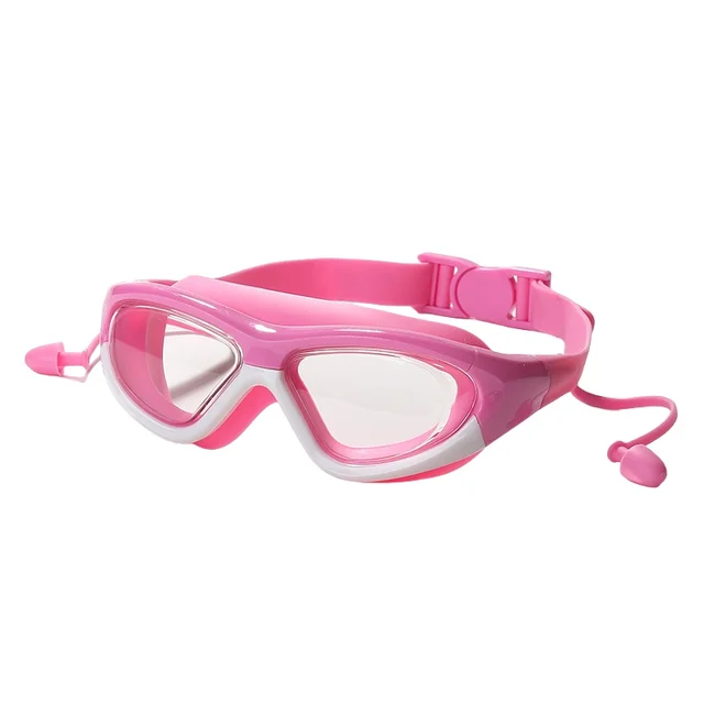 Kids Swim Goggles with Silicone Earplugs Anti-Fog Waterproof Large Frame Swimming Pool Eyewear Water Sports Glasses for Children 4