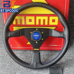 Blue Yellow Stitching MOMO V1 Steering Wheel Real Leather 14inch 350mm Flat Italy Back Engraving Racing Street Sport