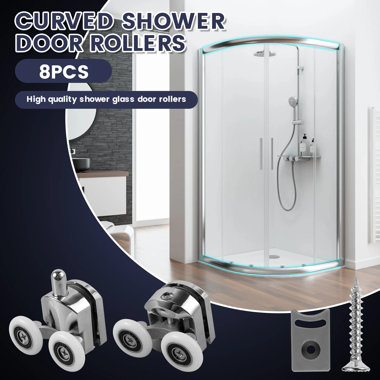 23mm Aluminum Alloy Top Shower Door Rollers Pulley Bathroom Sliding Glass Door Wheels Sliding Wheels Rollers Bathroom 8Pcs
