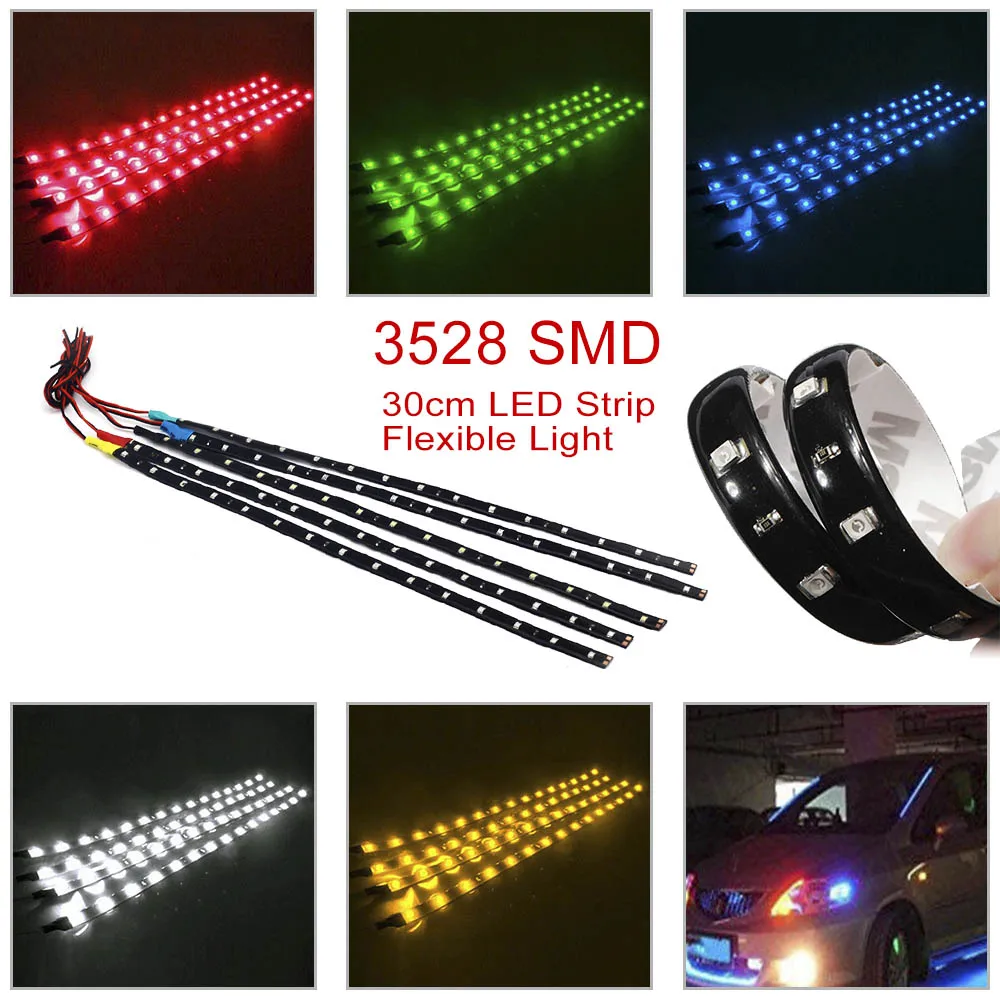 2 PCS LED strip SMD3528 Waterproof Flexible 30CM Red Green Blue White Warm white Super bright car Styling decor stickers lamp
