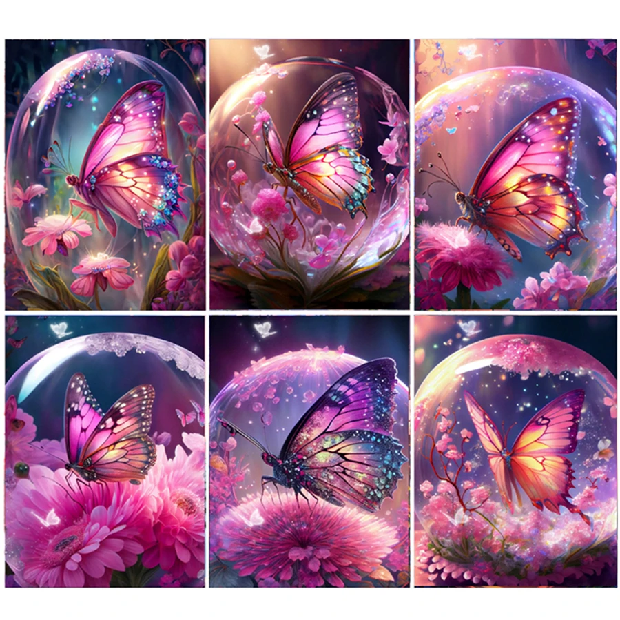 

DIY 5D Diamond Painting By Number Pink Butterfly and Flower Full Square Diamond Mosaic Cross Stitch Kits Decorative Paintings