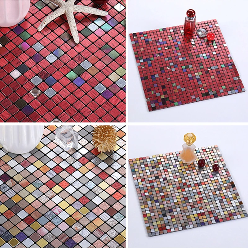NEW European Smooth Metal Mosaic Wall Sticker Self-adhesive Tile Kitchen Bathroom Bar Living Room TV Background Wall Decor Stick