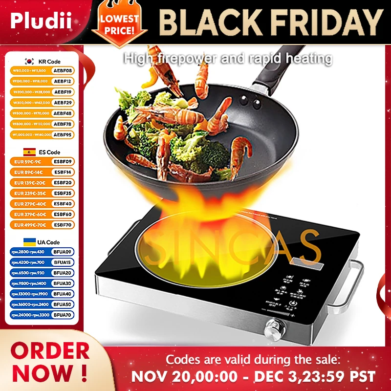 เตาเซรามิกไฟฟ้ากำลังสูง 110V-220V 2200W เตาแม่เหล็กไฟฟ้าอัจฉริยะ ปรับอุณหภูมิได้ 1