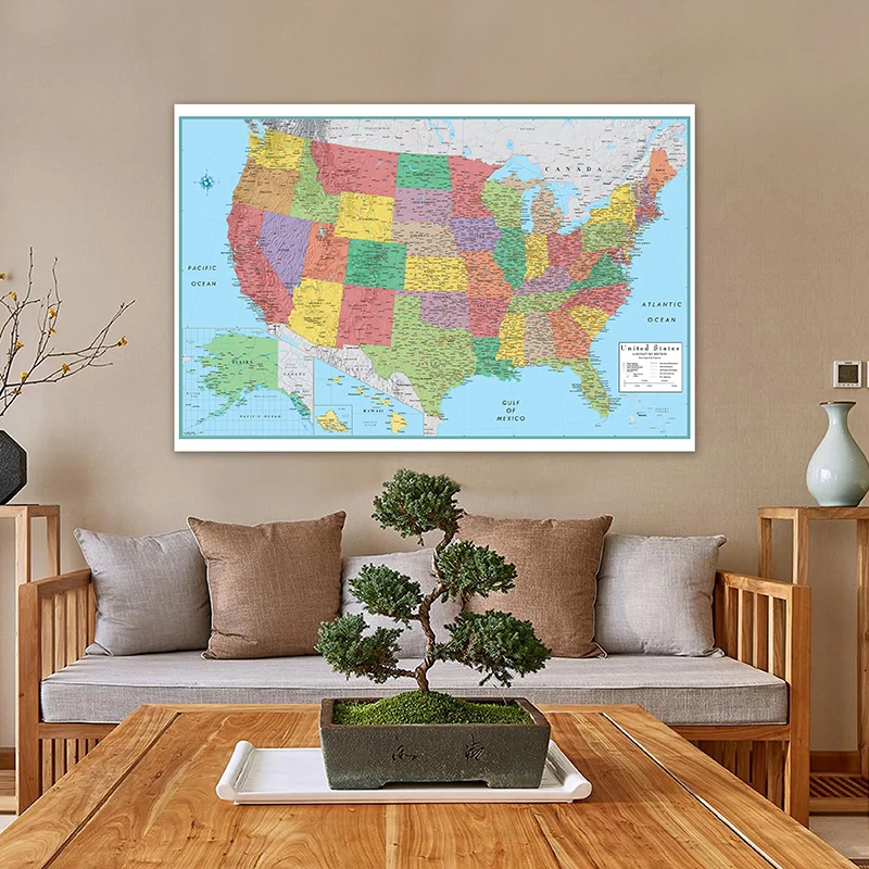 The Map of USA Wall Decorative Canvas Painting Art Poster and Prints Hanging Picture Office School Supplies Home Decor 150*100cm