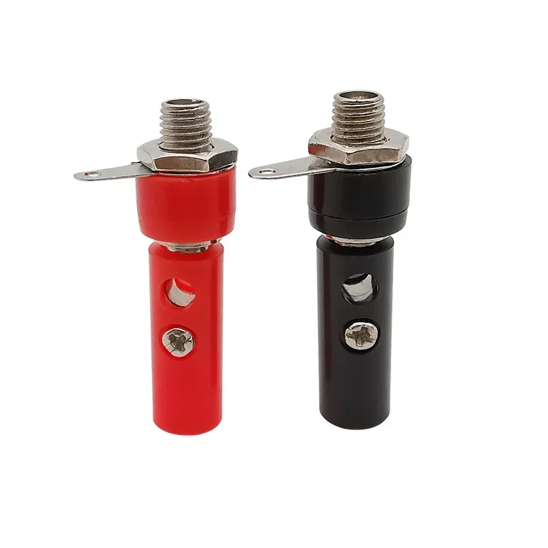 Connecteurs banane 4mm mâle femelle de panneau, coloris rouge et noir, vue de profil