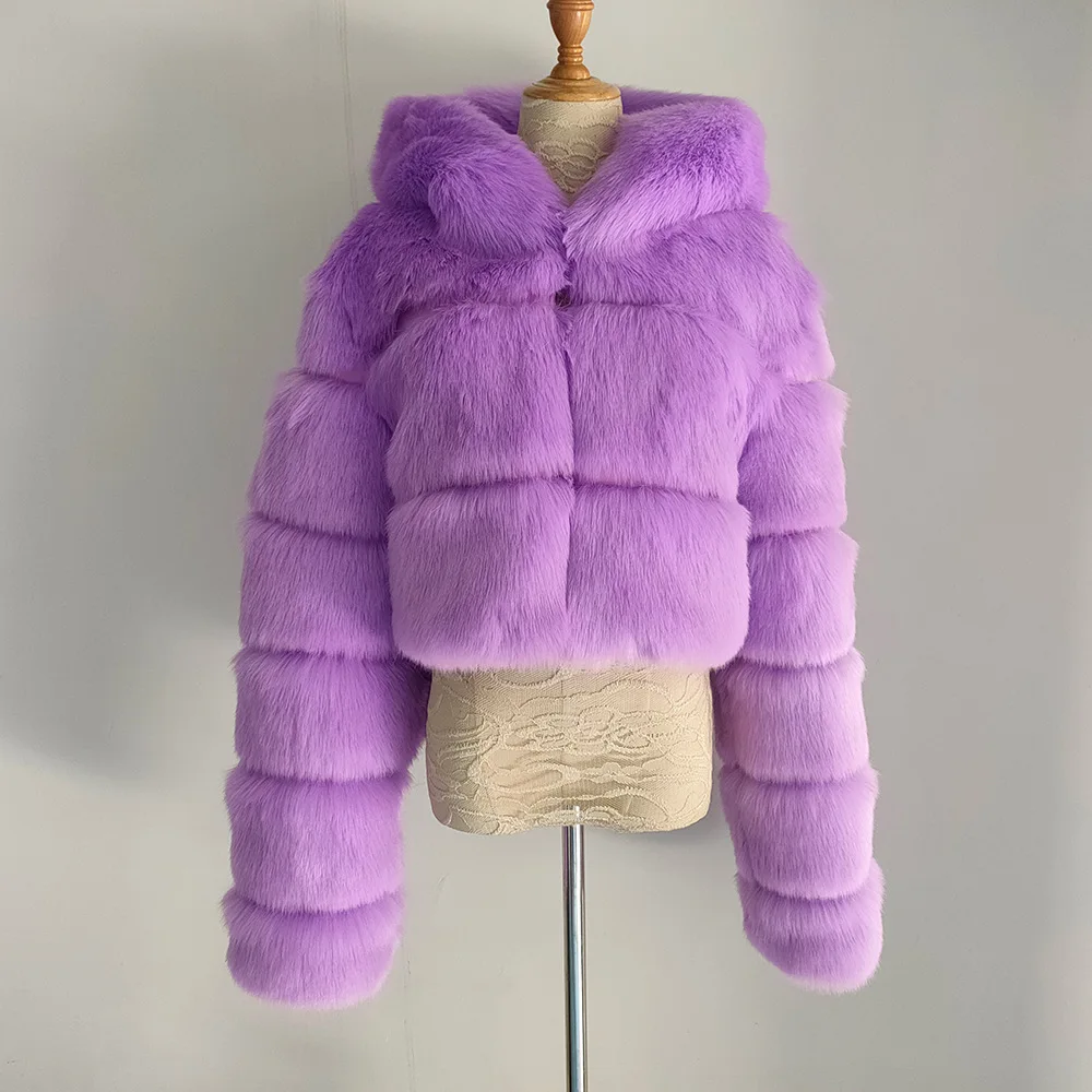 2023 Winter Warm Fashion Hooded Faux Fur Coat Man Women 5XL 6XL Furry Overcoat Elegant Plush Crop Jacket Daily Casual Clothes