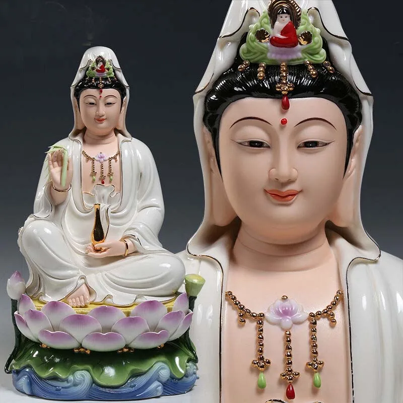 

Высококачественная Нефритовая фарфоровая статуя Будды облысения, статуя Азия, домашняя защита, поклонение Гуань Инь, искусственная кожа