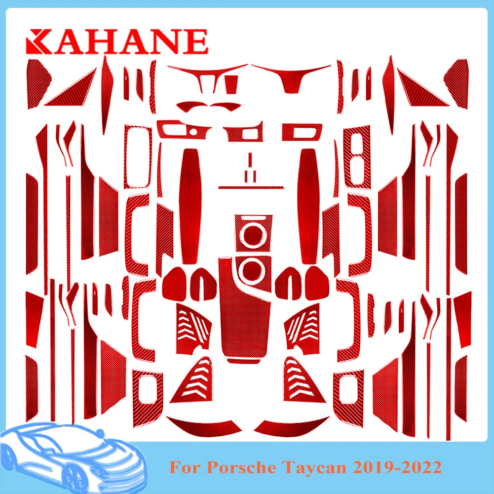 

Red Car Carbon Fiber Stickers Kit For Porsche Taycan 2019 2020 2021 2022 Decoration Cover Trim Accessories Interior Mouldings