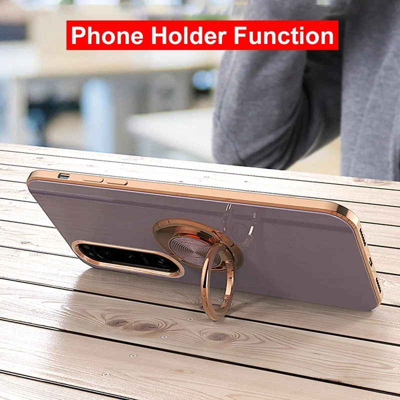 Luxury Electroplated Silicone Magnetic Ring Holder Phone Case - Shockproof Design