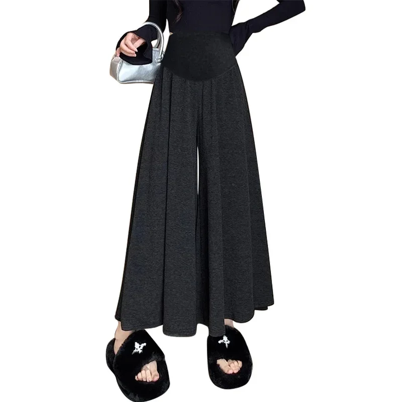 Maternity Skirt Pants High Waist A- Line Midi Skirt Fashionable Autumn Winter Wide Leg Pants Rice Noodle