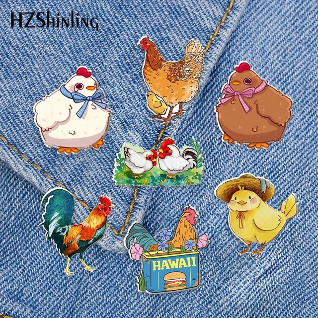 Broche de desenho animado divertido, broche de desenho animado de galinha  branca grande, mochila camisa acessórios de roupas com emblema - AliExpress