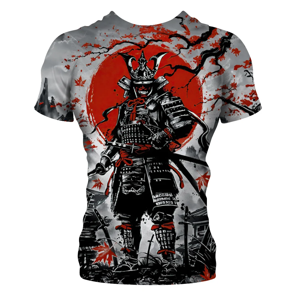 Japan Samurai Print T-shirt For Men Summer O-neck Jersey Casual