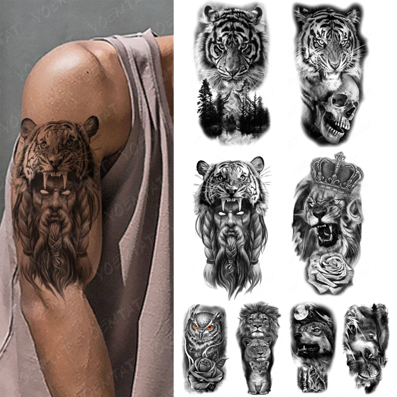 

3D Festival Arm Sleeve Waterproof Temporary Tattoo Stickers Wolf Lion Tiger Owl Tattoo Body Art Transfer Fake Tatoo Women Men