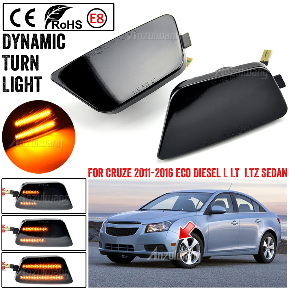 

2pcs LED Dynamic Side Marker Turn Signal Light For Chevrolet Chevy Cruze Diesel L LT LTZ Sedan 4-Door 2011 2012 2013 2014 2015